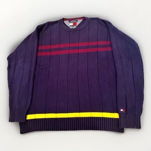 Tommy Hilfiger Men’s XL Heavyweight Navy Striped Cotton Knit Sweater